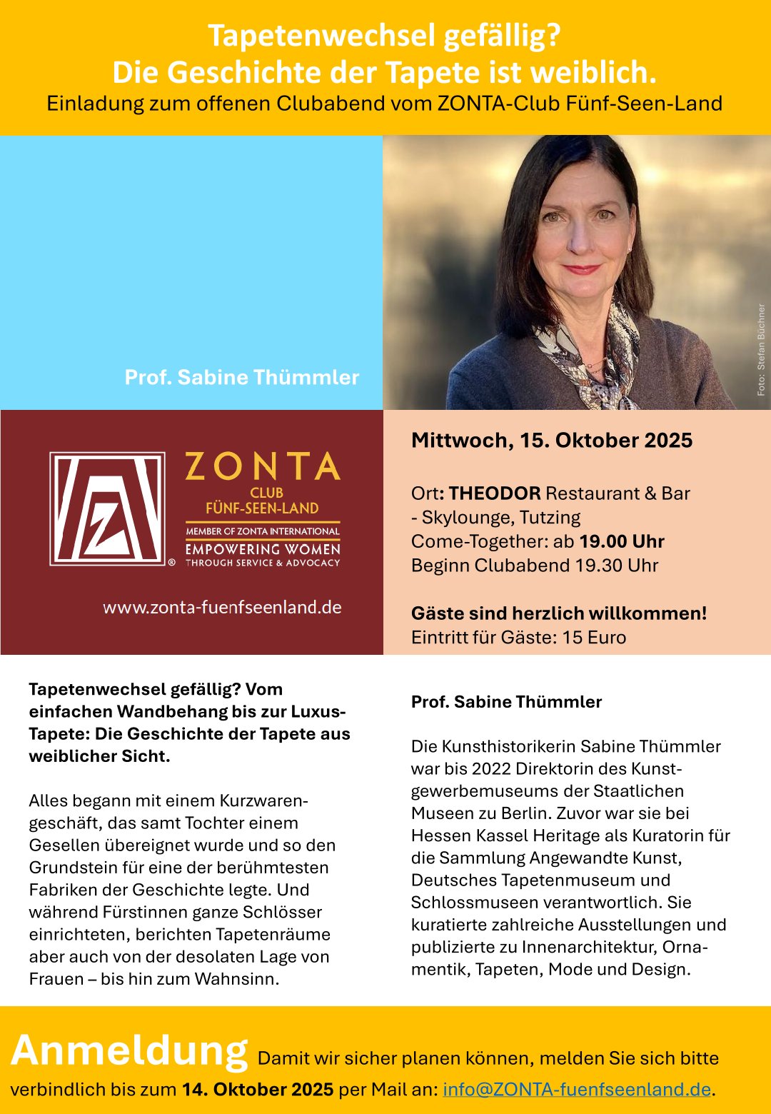 Einladung Zonta Fünf-Seen-Land Clubabend Oktober